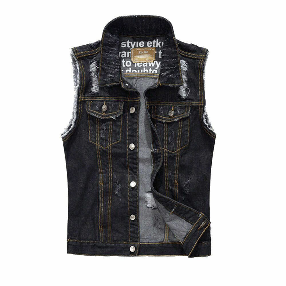Giacca smanicata uomo in denim strappato foto 4
