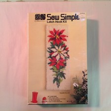Vintage 1982 NOS Sew Simple Latch Hook Kit Poinsettia Trio J-107 Unopened Sealed
