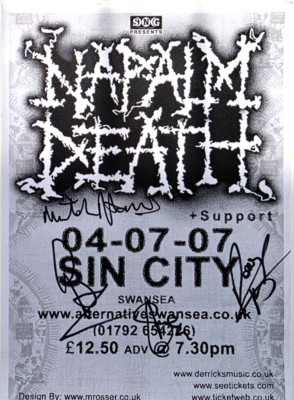 Napalm Death Signed A4 tour flyer by Band Members Music Memorabilia