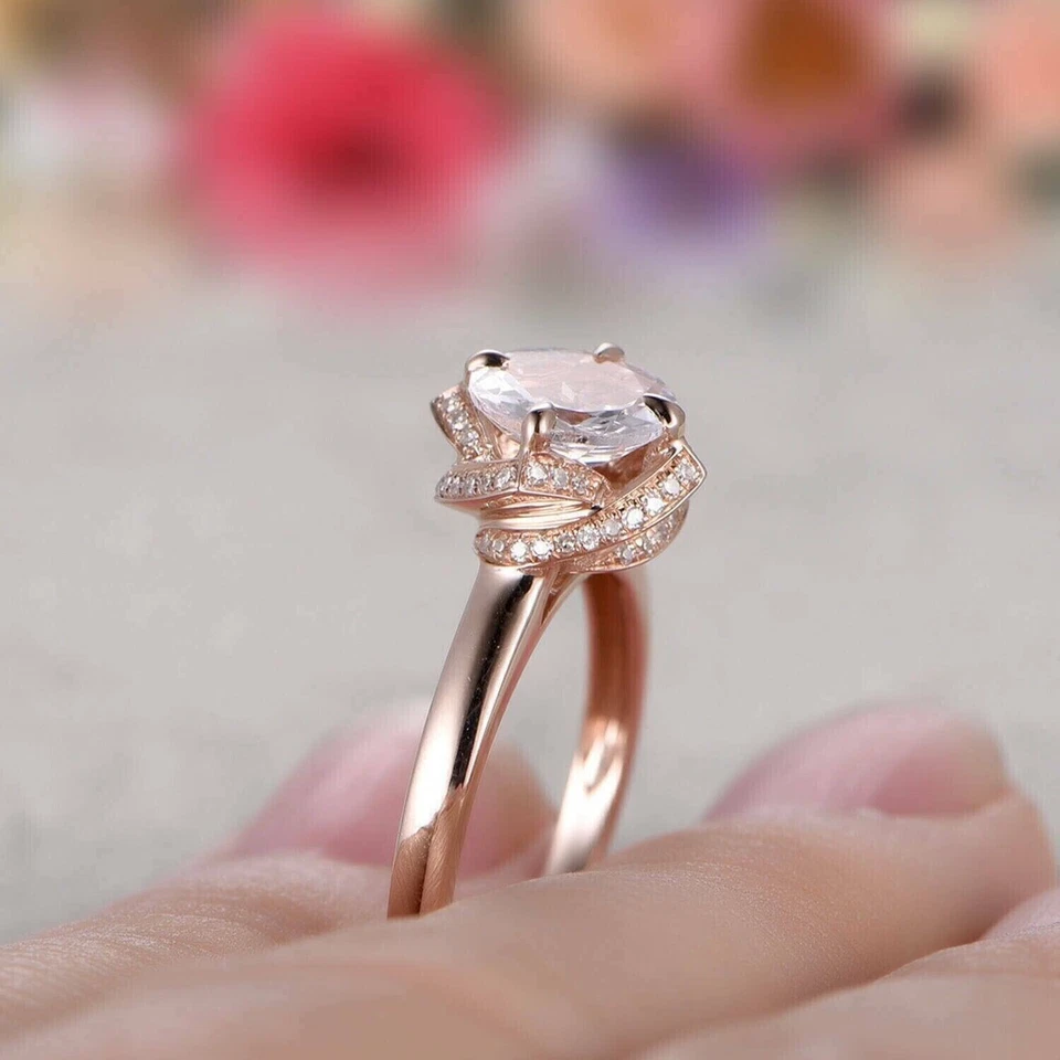 3 Ct Round Cut Simulated Peach Morganite Engagement Ring In 14k Rose Gold Plated - Image 2 of 4