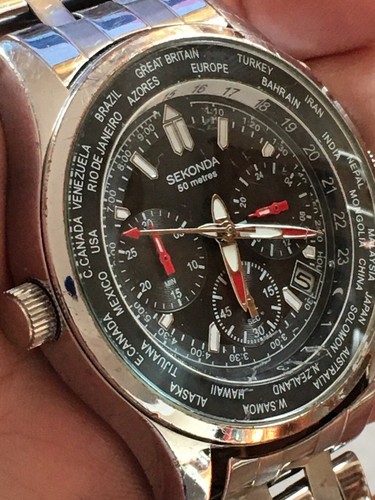 c2010 Men's Excellent SEKONDA N3432 World Time Multi Dial Chronograph Wristwatch - Picture 11 of 11