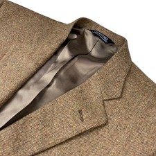 Stafford Men's Flannel Wool Twill 2-Button Blazer Brown Elbow Patches 44R