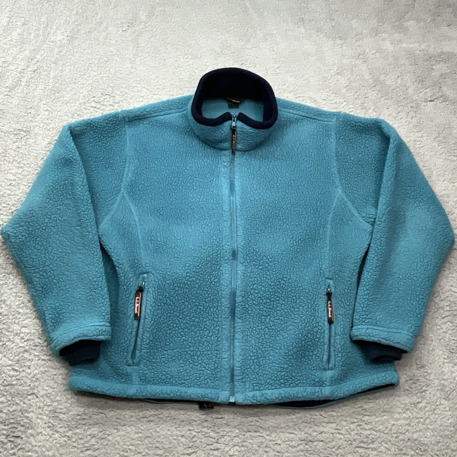 LL Bean Polartec Jacket Womens XL Full Zip Fleece Teal Blue Zip Pocket CabinCore