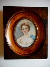 Grande miniature.Portrait d'une Jeune femme .Peinture a l'huile.XIX°.