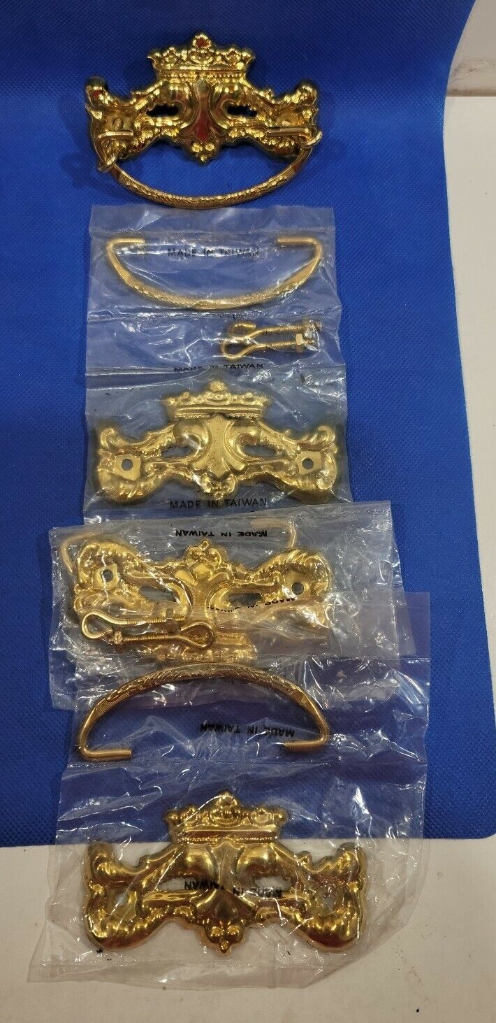Lot of 4 Vintage Reproduction VICTORIAN Stamped Brass DRESSER PULL Handle 3" cen