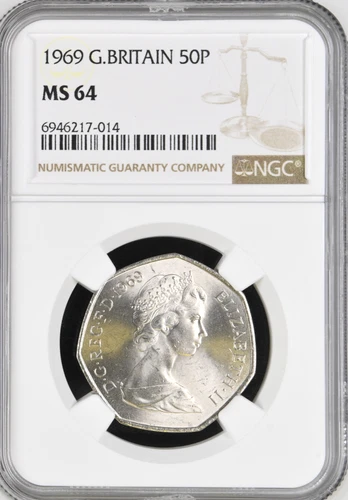 1969 50p MS64 NGC Great Britain Britannia Uncirculated Large Fifty New Pence