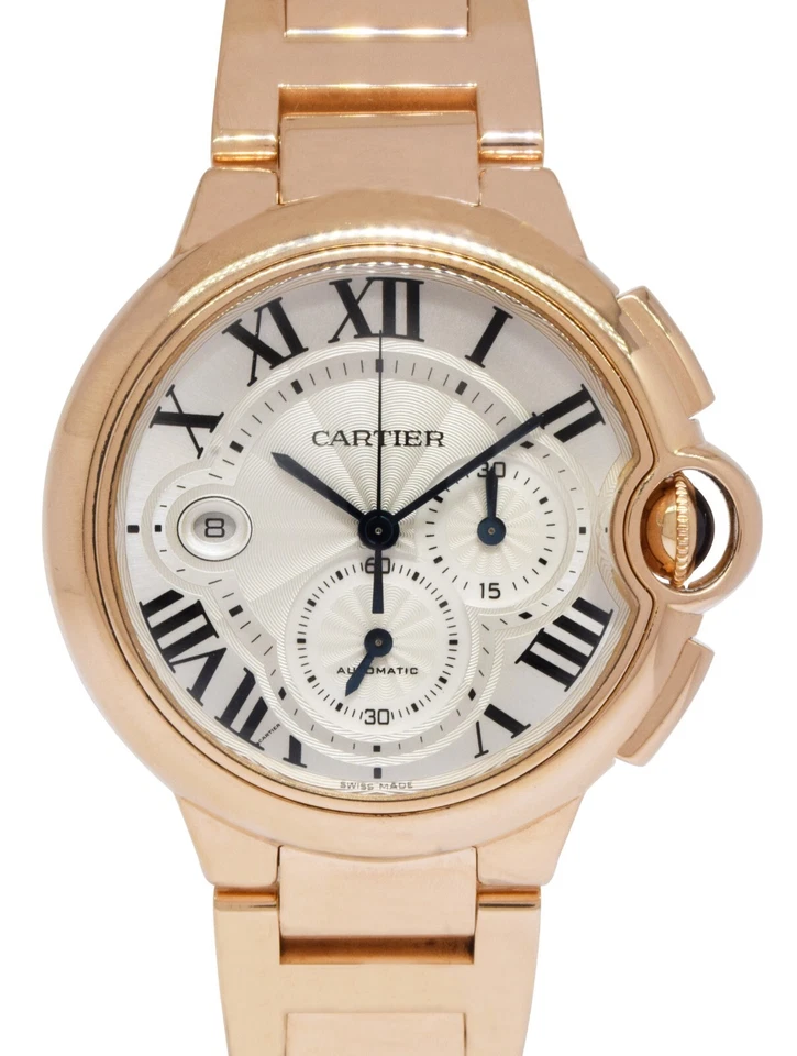 Cartier Ballon Bleu XL 44mm Chronograph 18k Rose Gold Mens Watch W6920010 3107