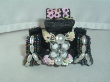 VINTAGE BLACK BEADED PLASTIC HAIR CLAW CLIP UP DO HAIR ACCESSORY
