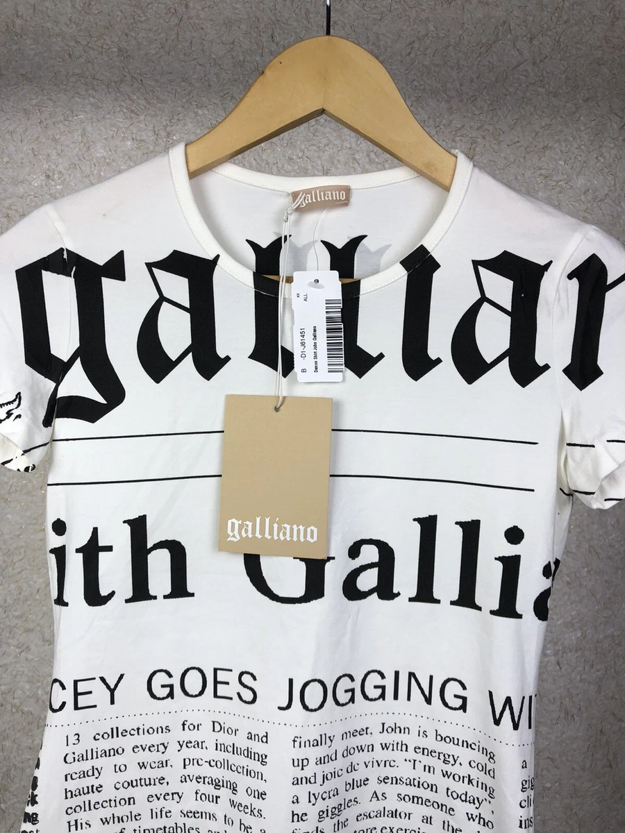 New! John Galliano Vintage Dior Newspaper Gazette White T Shirt size XS