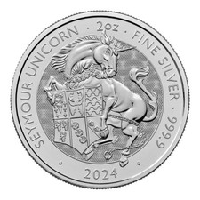 2024 Tudor Beast Seymour Unicorn Coin U.K.  2 oz .9999 FINE SILVER BU Royal Mint