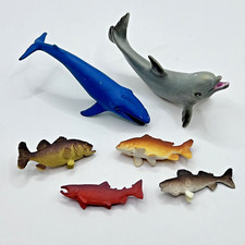 Marine Animals Figures Dolphin Blue Whale Fish Lot Of 6 Assorted Colors Nature