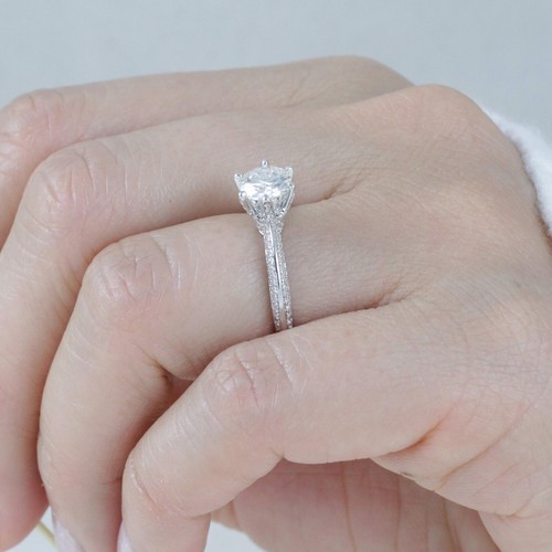 1ct Moissanite Round Cut Solitaire Engagement Ring Sterling Silver 4.5-9 S13A - Picture 6 of 9
