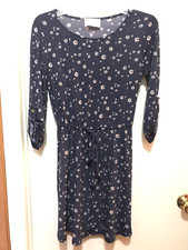 Blue Floral Mini 3/4 Sleeve Dress SZ Small Made USA French Grey Girl's