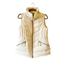 Talbots Off White Down Filled Puffer Vest Size Small Zip Front Winter Wear Ski