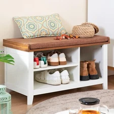 Entryway Shoe Bench with Storage Shoes Organizer Bench with Cushion Seat Brown