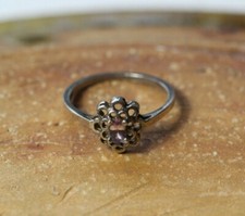 Vintage Sterling Silver Amethyst Openwork Flower Ring Size 8.5