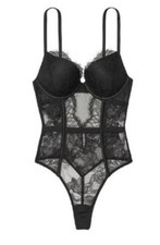 Victoria s Secret Bombshell Add 2 Cups Black Lace Teddy Size S EUC