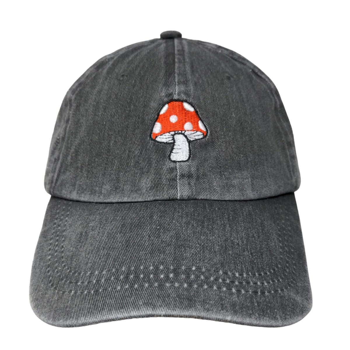 Mushroom Slideback Hat Gray One Size Embroidered Adjustable