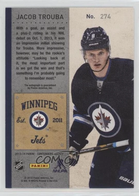 2013-14 Playoff Contenders Ticket /25 Jacob Trouba (Variation II) Rookie Auto RC - Image 2 of 2
