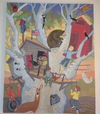 Rare!  Oopsy Daisy Boy's Tree House Nancy Snow Rare 24x30in Wall Art Canvas 