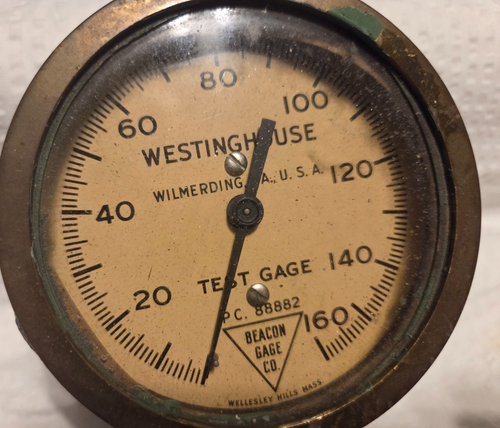 Medidor de baliza vintage Westinghouse Air Brake Company PC A88882 latón con pintura verde - Imagen 5 de 12
