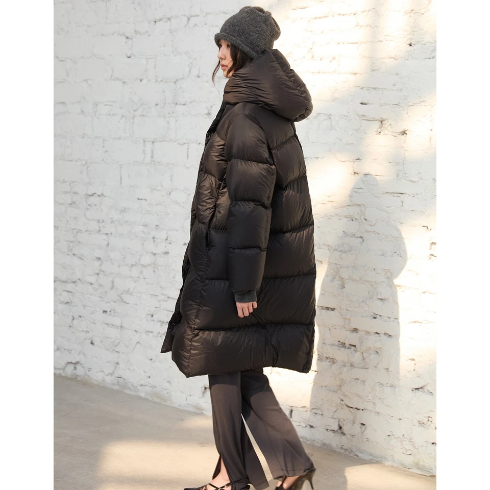 Hooded Puff Long Down Jacket Women's Thickened Warm 90% White Goose Down Parker  - Image 4 of 4