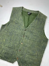 Vintage J Peterman Heavy Woven Cotton Vest Men's Large Green Hunting Equestrian