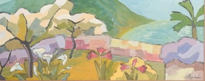 Kaare Sunde, Norwegian artist. Exotic landscape. Oil on canvas, 1955.