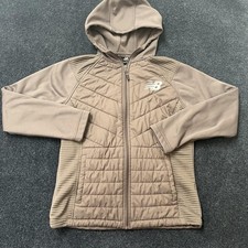 New Balance Jacket Womens Medium Taupe Hooded Full Zip Quilted Fleece Athletic