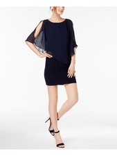 X BY XSCAPE Womens Navy Asymmetrical Capelet Short Dress Petites 4P