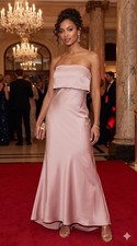 ASOS EDITION - Strapless Satin Maxi Dress with Button Back - Size: 6