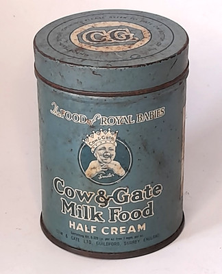 Vintage Cow & Gate Milk Food Half Cream Blue Tin, Clinical Sample