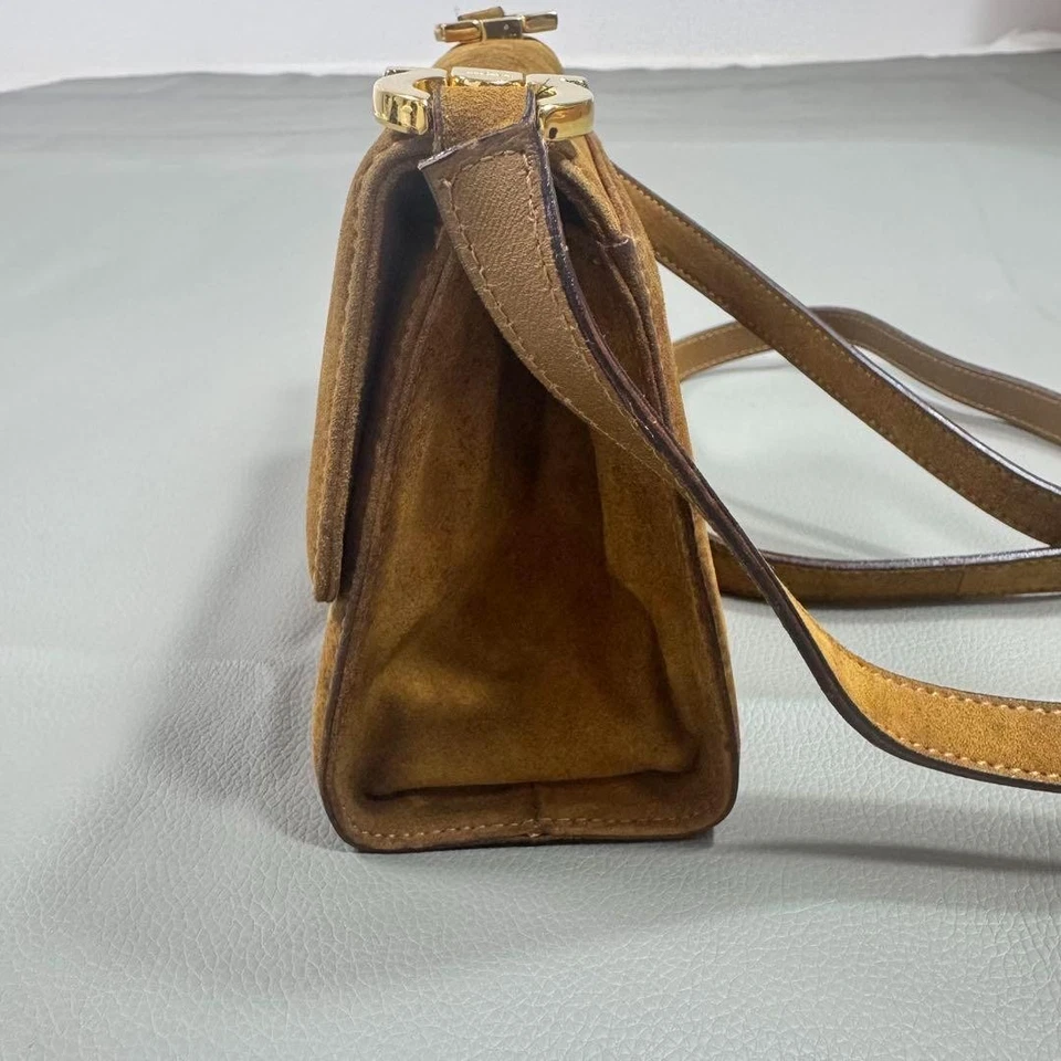 Salvatore Ferragamo замшевая кожаная наплечная сумка подлинный коричневый женщин Италии 126335 - Изображение 4 из 4