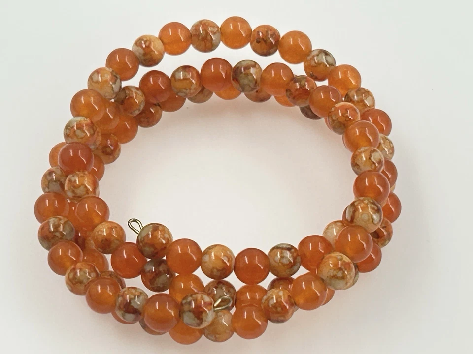 Red Carnelian Agate Natural Stone Womens Memory Wire Bracelet - Image 3 of 4