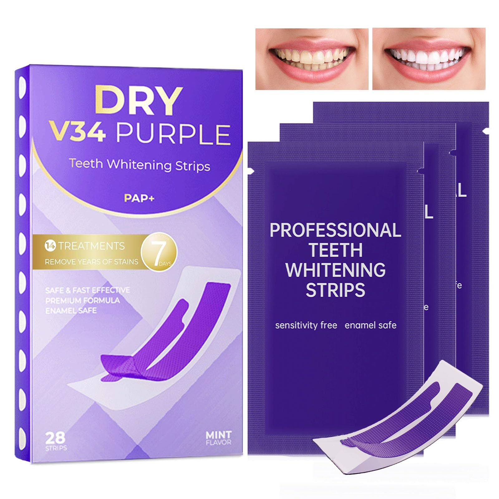 Purple Teeth Whitening Strips 14 Treatments Tooth Whitening Strip for Quickly