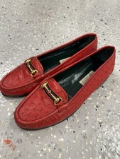 Vintage Gucci Ostrich Horse bit Red Loafers Driving Flats Slip-on 37 1/2