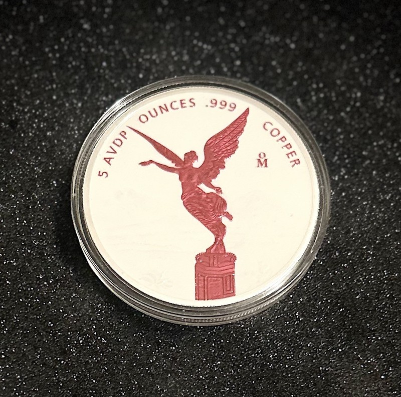Libertad 5 Ounce Fine Copper Round Colorized White Glitter Fire & Ice Mexico 5oz