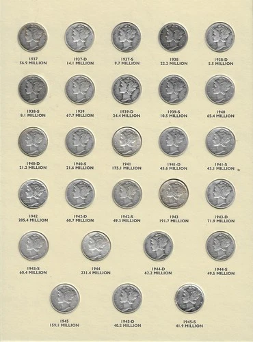 1916-45 P,D,S, Mercury Dime Set *$6.90 Face* "Circ-BU"