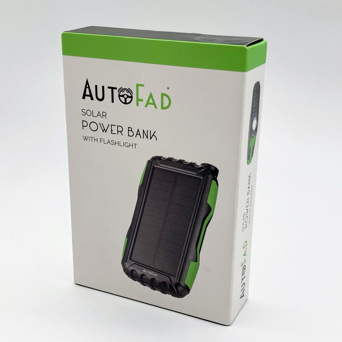 AutoFad Solar USB Power Bank w/Flashlight w/Carabiner Drop