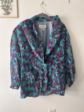 Woman Vintage Casual Corner 100 Silk Paisley Print Blazer Size Medium