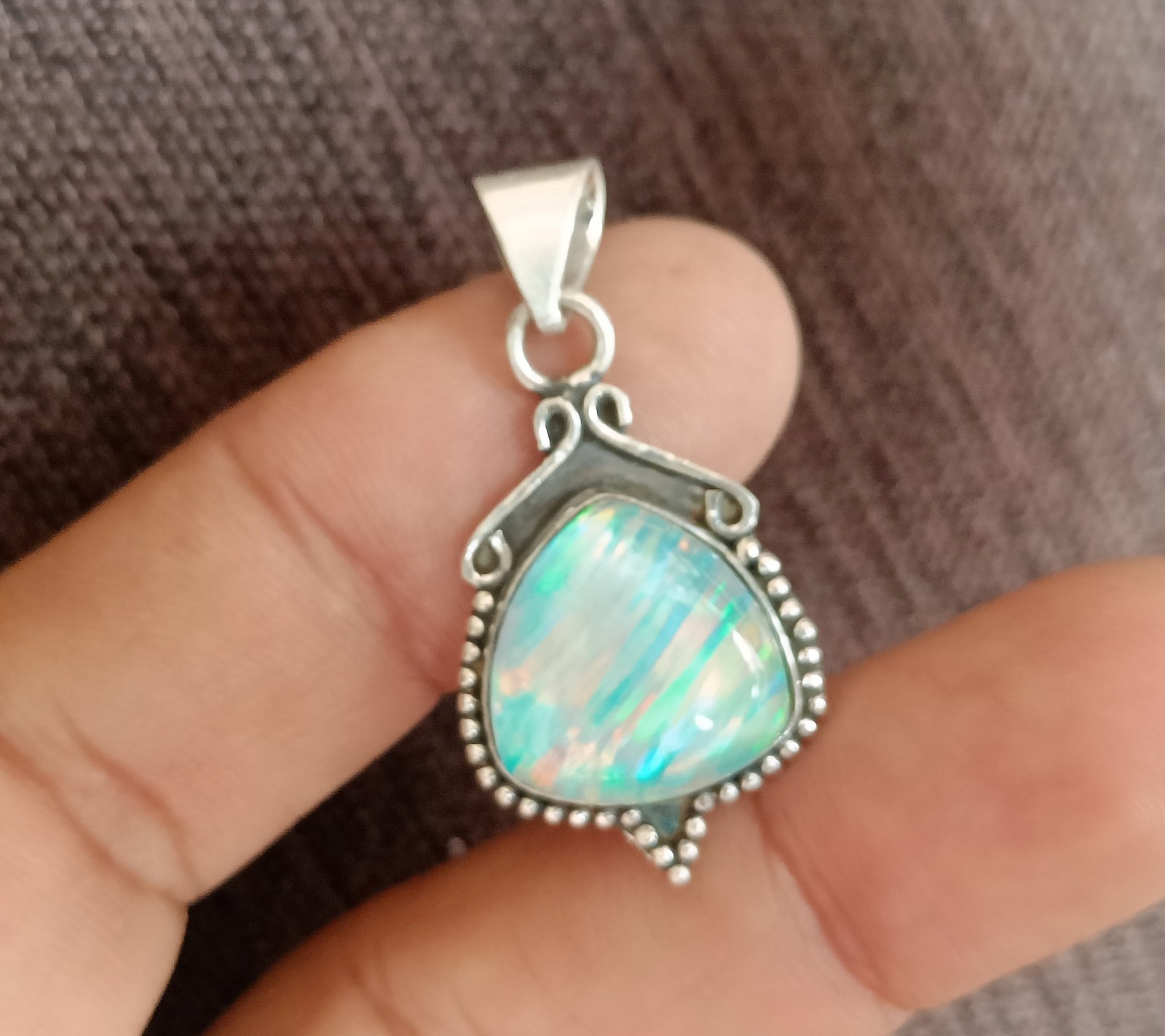 Australian White Opal Gemstone  Pendant 925 Sterling  Silver Handmade Jewelry