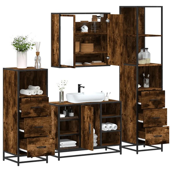BadmöBel-Set 4-Teilig RäUchereiche Holzwerkstoff FüR Badezimmer-image