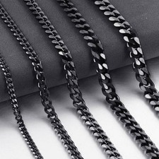 Steel Necklace Chain Cuban 16-36" Stainless 3/5/7/9/11mm Curb Mens Womens