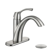 Brushed Nickel 1-Handle Single Hole Bathroom Faucet, 3-Hole Deck Plate, Pop-U...