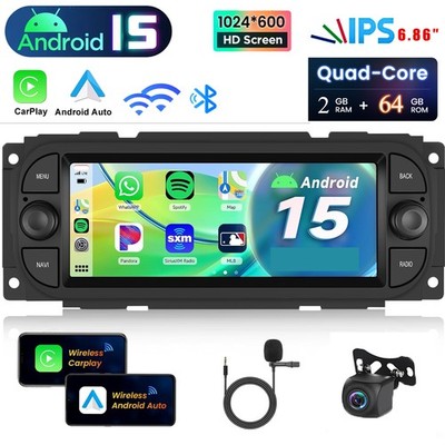64GB Android 15 GPS Navi Carplay Autoradio Für Jeep Cherokee Wrangler Chrysler