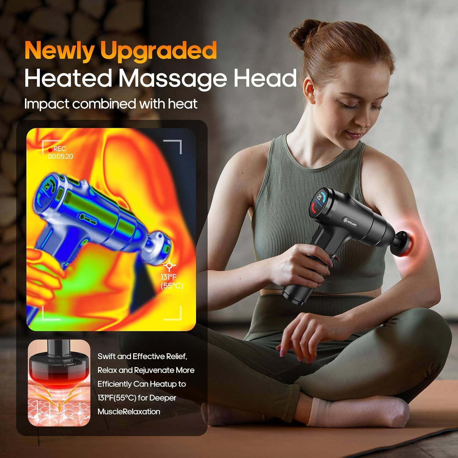 Massage Gun + Heat Deep Tissue Percussion Back Neck Pain Relief Gift Men Women