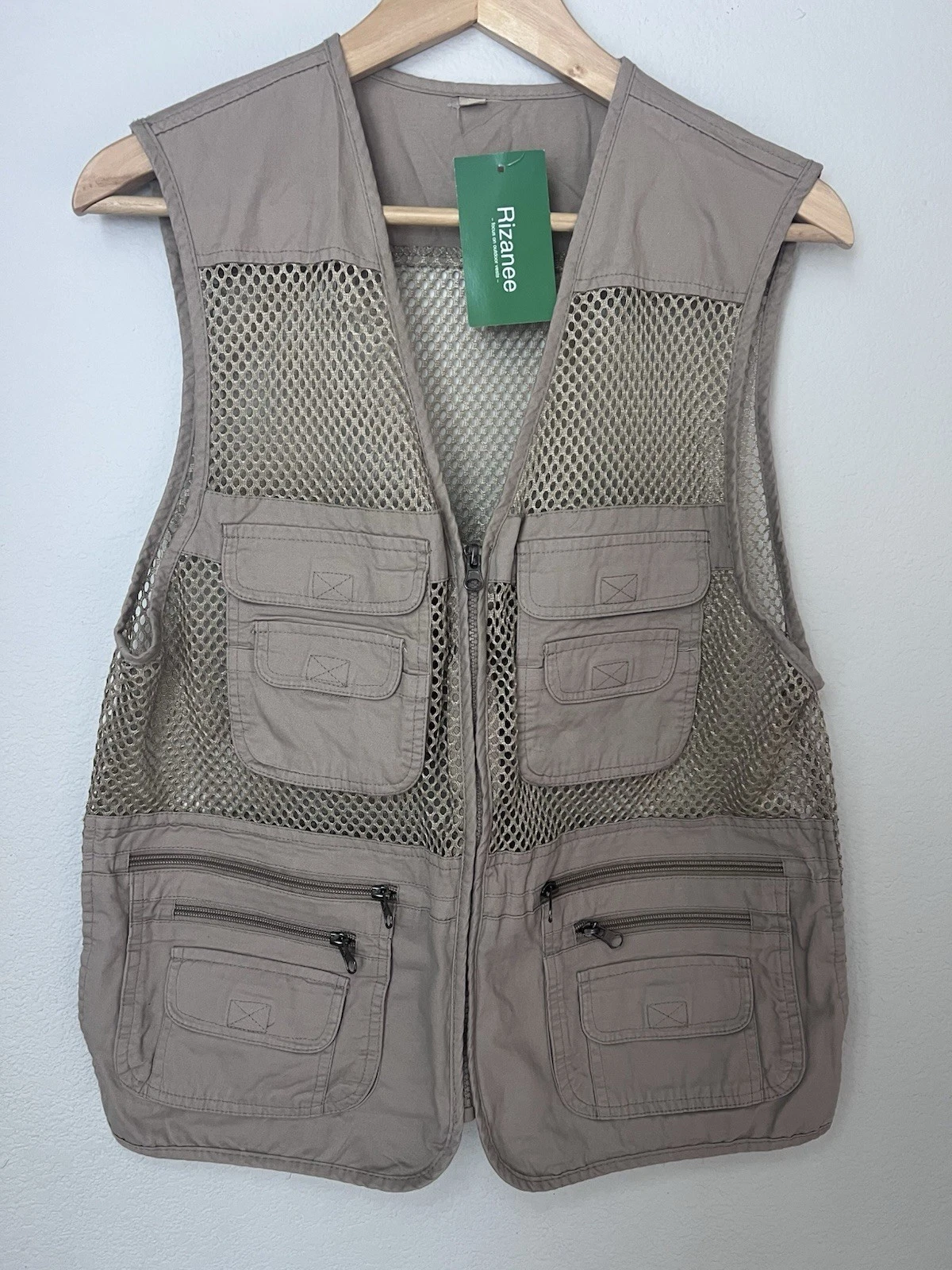 Rizanee Unisex Mesh Breathable Fishing Vest Multi-Pockets Outdoorwear Sz L NEW