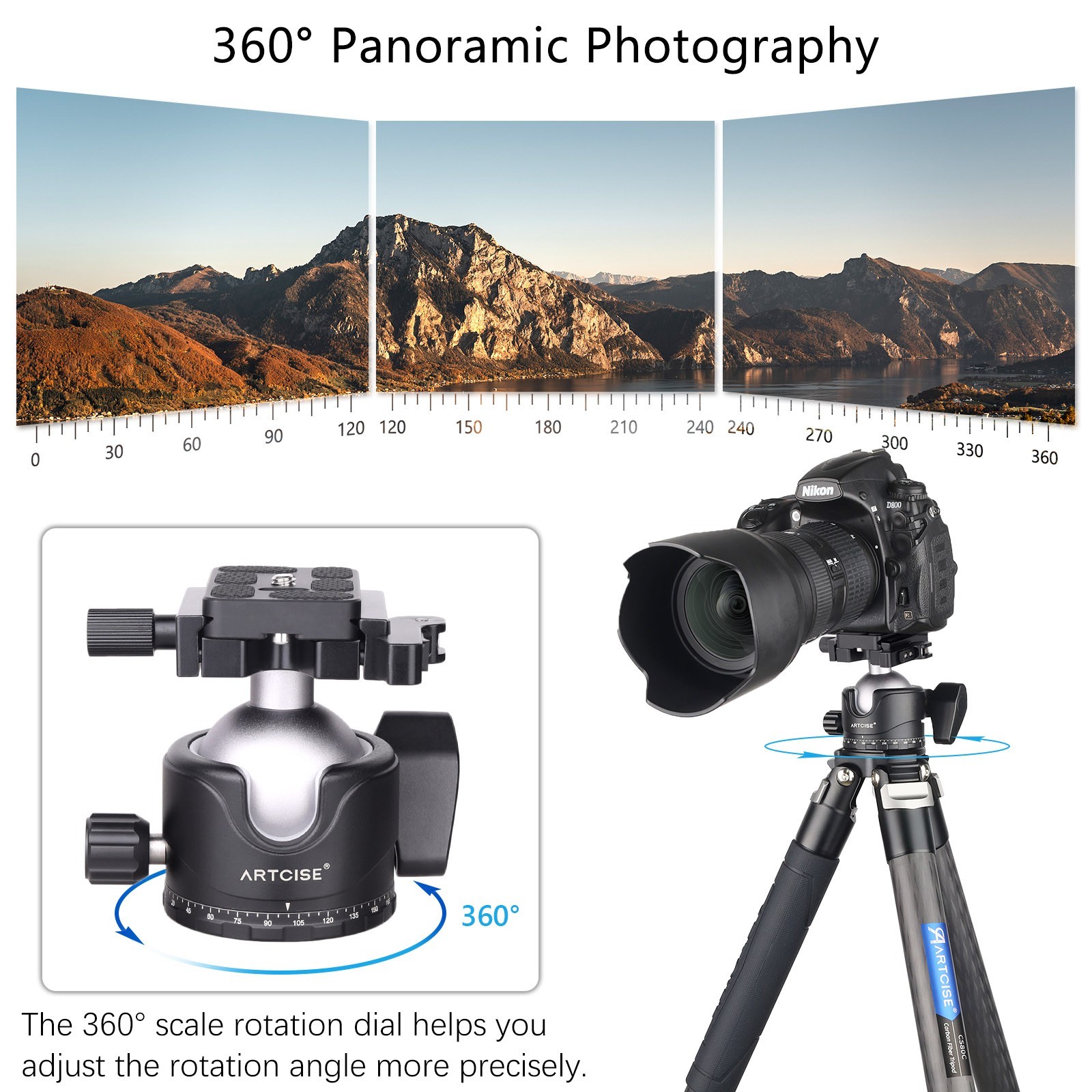 46mm Low Profile Tripod Head Ball Head with Lever Release Clamp 44lbs/20kg