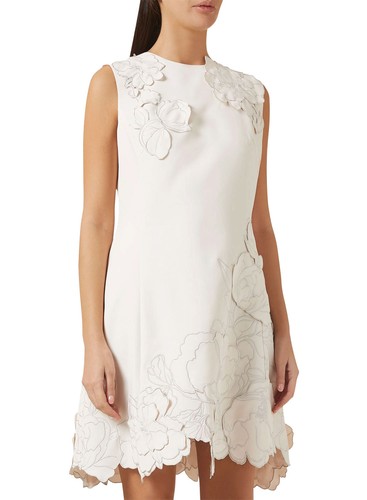 Leo Lin Womens Chloe Floral-Appliquéd Crepe Mini Dress 2 Vanilla - NWT