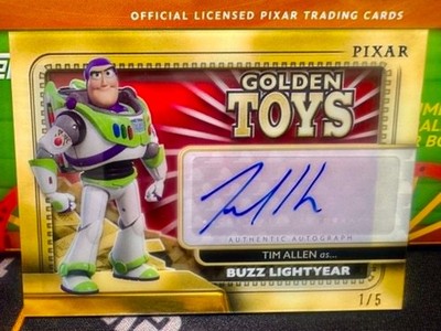 2025 Topps Toy Story Tim Allen Buzz Lightyear Golden Toys Shadowbox AUTO Red 1/5
